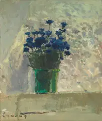 Frederick Cuming Ra Neac, Cornflowers in a green vase