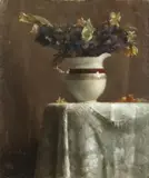 Paul Raymond Seaton, Still life of flowers and a teacup, oil on board