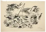 Max Pechstein, Forellenangler 5, 1929, Tuschfeder auf Papier (aus einem Buch)