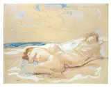 Max Kaus, In den Dünen I, 1938, Gouache über Farb- und Bleistift auf Büttenkarton