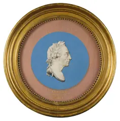 Wilhelm Andreas Müller, FREDRIK II. AF PREUSSEN KONGE“. Nach 1786, Papier auf Holzkern, Gouache, Kasein-Tempera; Rahmen vergoldet. Dm. 27 cm (10 ⅝ in.)