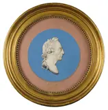 Wilhelm Andreas Müller, FREDRIK II. AF PREUSSEN KONGE“. Nach 1786, Papier auf Holzkern, Gouache, Kasein-Tempera; Rahmen vergoldet. Dm. 27 cm (10 ⅝ in.)
