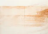 Micha Ullman, Im Sand lesen, 2006, Sand, red chalk, and binder on slightly nacreous paper