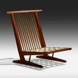 Conoid Cushion lounge chair by George Nakashima, 1966, American black walnut, hickory, webbing, sold Jan 2021