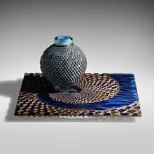 Michael Glancy, Uranium Undulation, 2009, blown glass, industrial plate glass, copper, acrylic