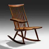 Lounge Chair Rocker with Right Arm by George Nakashima, 1960, American black walnut, hickory, sold Jan 2021