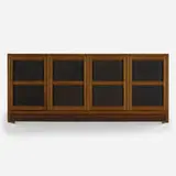 Edward Wormley, Chinese block cabinet, c. 1957, walnut, lacquered wood, rosewood, brass
