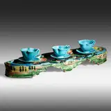 Untitled (tray, three cups and saucers) by Betty Woodman, c. 1985, glazed earthenware, sold Jan 2021