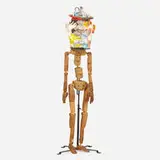 Michael Lucero, Jug Head from the New World series, 1997, glazed and hand-painted earthenware, carved wood, enameled iron