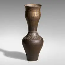 Bottle by Lucie Rie, c. 1972, glazed porcelain with sgraffito decoration, sold Jan 2021