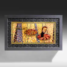 Judith Schaechter, Happy F***'ing New Year, 1999, leaded and enameled flash glass, brushed stainless steel veneer over wood, light box