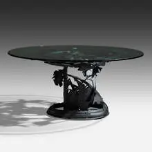 Dragon's Back table by Albert Paley, 1998, formed and fabricated steel, stainless steel, glass, sold Jan 2021