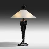 Albert Paley, Comet table lamp, 1999-2000, formed and fabricated carbon steel with a charcoal gray finish, frosted glass