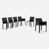 Mario Bellini, Cab chairs, set of six, leather over enameled steel, plastic