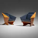 Frank Lloyd Wright, Taliesin 1 chairs, pair, maple, leather, brass