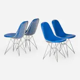 DKR-1s, set of four by Charles and Ray Eames, 1951, enameled and brushed steel, vinyl upholstery, plastic, sold Jan 2025