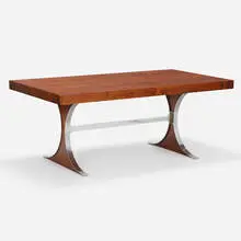 Rene-Jean Caillette, Dining table, c. 1961, rosewood, chrome-plated brass, chrome-plated steel