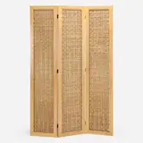 Dorothy Liebes, Folding screen, c. 1945, bleached walnut, woven wool, acrylic, and wood fibers