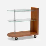 Gilbert Rohde, Formal Dining Group serving cart, model 3321, c. 1933, mahogany, glass, steel