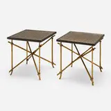 Dessin Fournir, Occasional tables, pair, c. 2000, lacquered wood, gilt steel