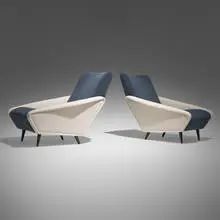 Distex chairs model 807, pair by Gio Ponti, 1953, upholstery, stained walnut, sold Dec 2024