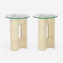 Samuel Marx, Pinwheel occasional tables, pair, c. 1950, lacquered wood, glass