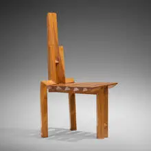 Sculptural chair by Dominique Zimbacca, c. 1970, oak, sold Dec 2024