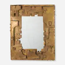 Jacques Mauplot, Wall mirror, c. 1970, brass, mirrored glass, plywood