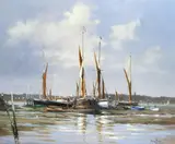 Brian J Jones, 'Barges at Pin Mill', oil on canvas
