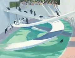 Penguins at London Zoo by Andrew Macara, oil on canvas, sold Apr 2017