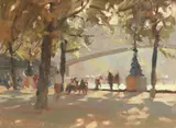 Trevor Chamberlain, 'Under the trees, South Bank'; 'West front, St James, Garlickhythe''