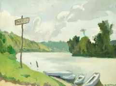 Pierre Guastalla, River scene, oil on canvas
