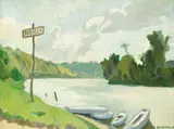 Pierre Guastalla, River scene, oil on canvas