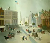 Anna Zinkeisen, New York street scene, oil on canvas
