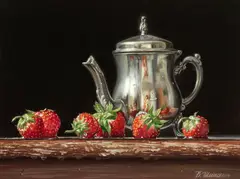 Valeriy Shishkin, Still lifes with strawberries, a pair, both signed in Russian (lower right); signed