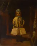 Eastman Johnson, Portrait of a Girl in Winter Coat bears signature, Oil on board, 23 1/2 x 19 inches, oil on panel