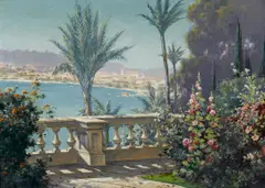 Clarkson Dye, Santa Barbara in the sunshine, oil on board