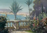 Clarkson Dye, Santa Barbara in the sunshine, oil on board