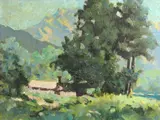 California School, House shaded by trees, oil on canvas