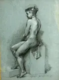 James Carroll Beckwith, Seated nude in profile, charcoal heightened with white