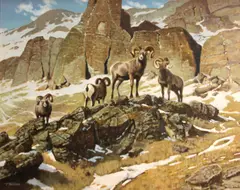 Four bighorn rams by Terry Swanton Bateman, oil on canvas, offered Sep 2016