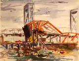 Dixie Ann Miller McElroy, Two bridges, 1949, watercolor on paper