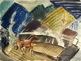 Raymond C. Wilson, Horse in landscape, watercolor on paper