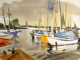 George Post, Yacht harbor, Redwood City, watercolor on paper