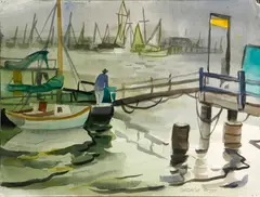 Oakland estuary by George Post, watercolor on paper, offered Sep 2016