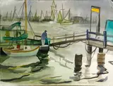 George Post, Oakland estuary, watercolor on paper