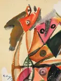 Ernst Wilhelm Nay, Figurale Europa“ (Ausschnitt), 1948, Aquarell und Gouache auf festem Papier (als Postkarte zugeschnitten)