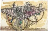 Dennis Oppenheim, Study for vibrating Doll, 1990, Farbkreiden, Goldkreide, Kohle und Acryl auf zwei Bögen Papier