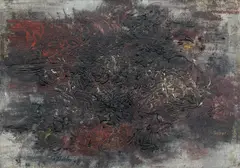Fred Thieler, Im Blickfeld, 1958, Öl auf Rupfen