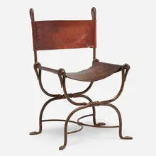 Marcel Coard, Chair, c. 1935, saddle-stitched leather, patinated wrought iron